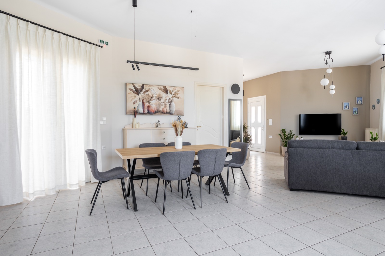 Dining table beside the living room