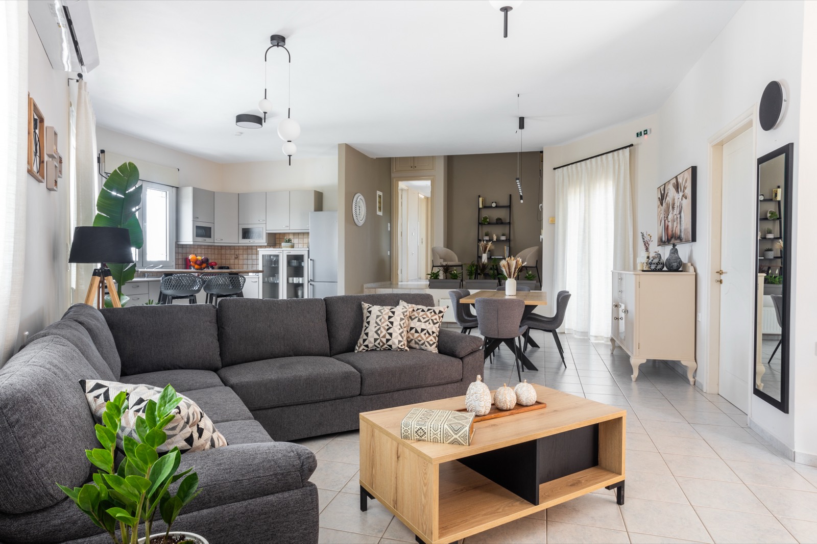 Open living and dining area at Olive Apartment Crete